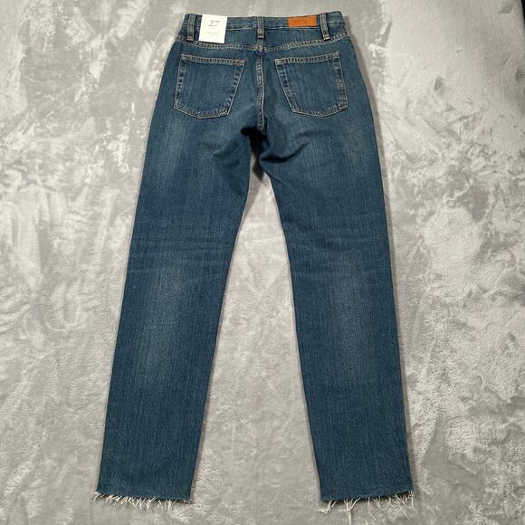 Sezane Denim Jeans Womens 27 Button Fly High Rise Raw Hem Organic Cotton New - Picture 2 of 12